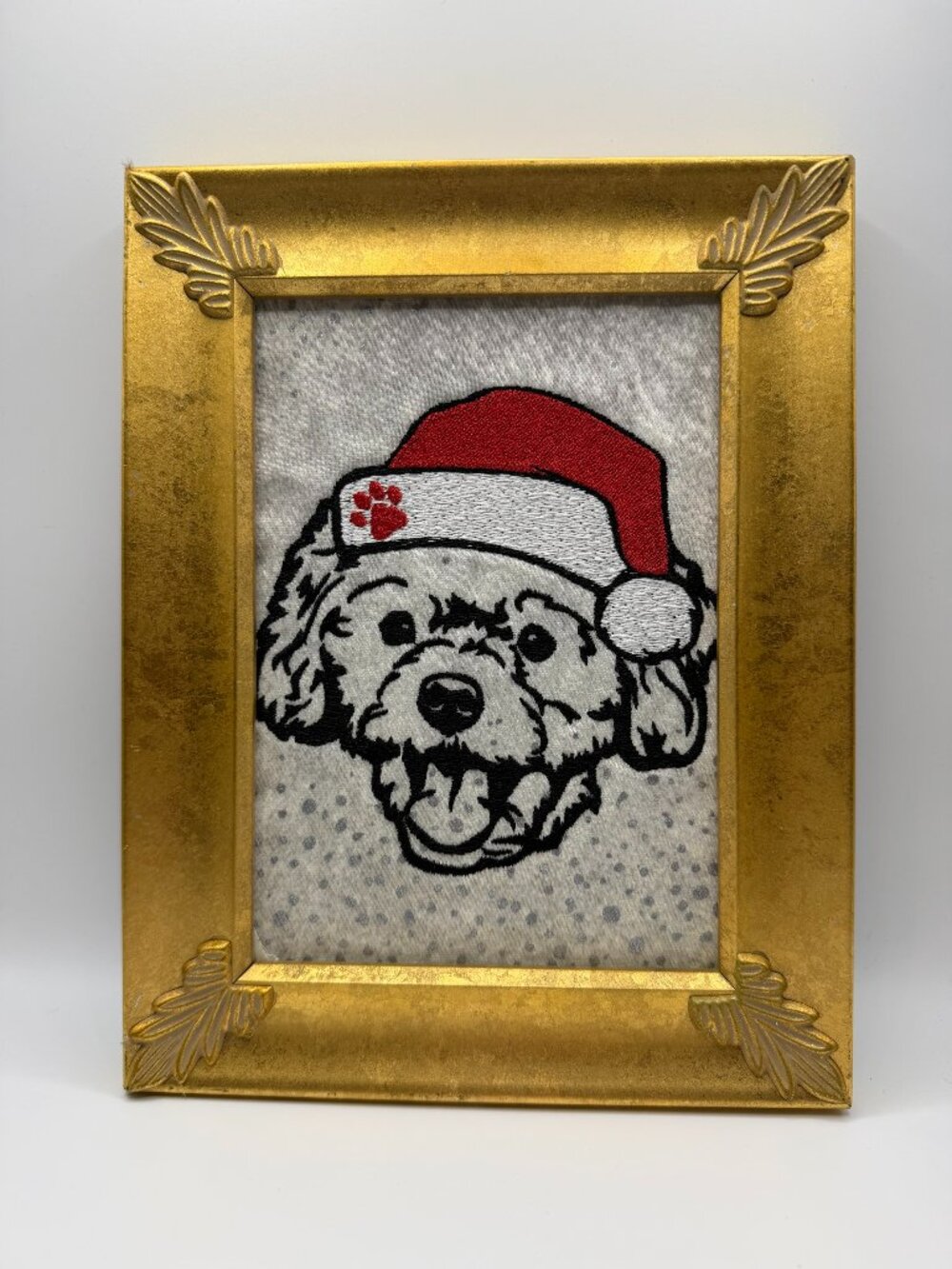 Homemade Dog In Santa Hat 5X7" Embroidery Art